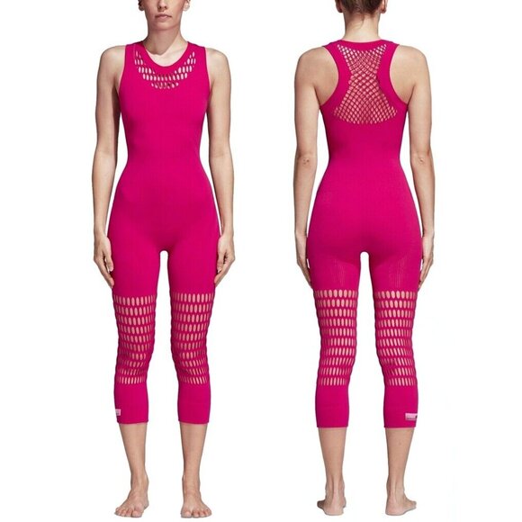 RARE!💗Adidas by Stella McCartney Warp Knit Jumpsuit in Pink - Size Medium - Picture 2 of 10